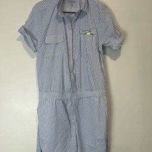Vineyard Vines belted striped romper blue white summer size 12